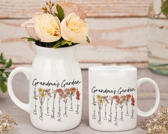 Personalized Grandma's Garden Mug with Birth Flowers, Wildflower Gifts, Grandma Birthday Gift, Unique Mother's Day Gift, Mom Coffee Mug