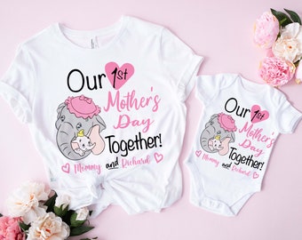 Personalized Our First Mother's Day Together Elephant Matching Tee Baby Onesie, Mommy and Baby Outfit,Matching Family Shirt,Mothers Day Gift