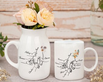 Personalized You Hold Our Hands Vase, Also Our Hearts, Gift For Nana, Mom Birthday Gift, Mother's Day Mug, Gift For Grandma, Mom Coffee Mug