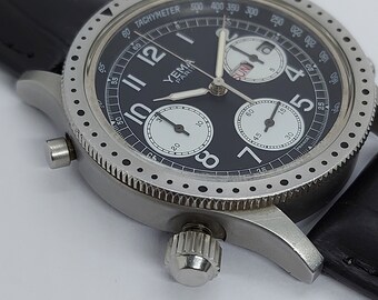 Vintage 1980 Yema Paris Chronograph Diver Quartz Big Crown Mens