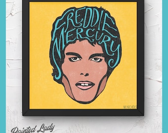 Freddie Mercury Portrait | hand lettering, digital art print, quotations, lyrics