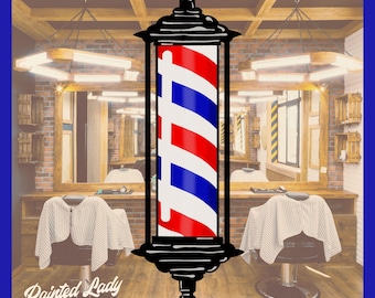 Hand-drawn Barbershop Pole Decal | Window Vinyl Cling