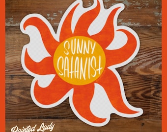 Sunny Satanist | hand lettered vinyl sticker | laptop, car, water bottle sticker