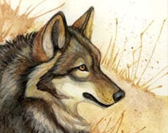 Ma'iingan Wolf Painting Print - Kindred Spirit Watercolor totem wolves wall art picture native american Ojibwe Ojibway