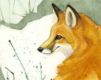 Lisci Noc Fox Painting Print - Kindred Spirit Watercolor totem foxes wall art picture Czech vulpes