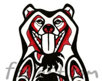 Life Bear Painting Print - Northwest Coast Native American Watercolor totem bears wall art picture shamanic traditional