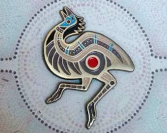 Dancing Emu Enamel Art Pin - Collectible Limited Edition bird ratite jewelry gift tribal aboriginal design