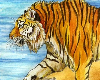 カスピアンタイガーの水彩画プリント - 壁アート、トラ、大型ネコ科