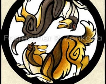 Yin Yang Collies Painting Print - Wall art, Giclee, totem, yin-yang, circle, rough, smooth, lassie, sable, tri, breed, dog, sable