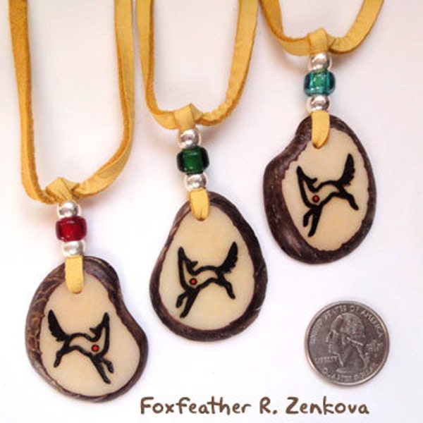 Coyote Totem Necklace Tagua Pendant - Glyph Jewelry native american tribal unique design OOAK spirit brush wolf