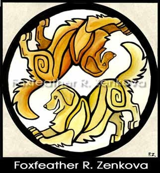 Yin Yang Golden Retrievers Painting Print - Wall art, Giclee, totem, yin-yang, circle, breed, dog, goldens