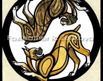 Yin Yang Boxer Dog Art Painting Print - Wall art, Giclee, totem, yin-yang, rough, smooth, brindle, fawn, circle, breed, watercolor