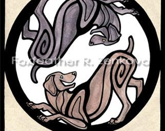 Yin Yang Weimaraner Art Painting Print - Wall art, Giclee, totem, yin-yang, circle, breed, dog, weim,