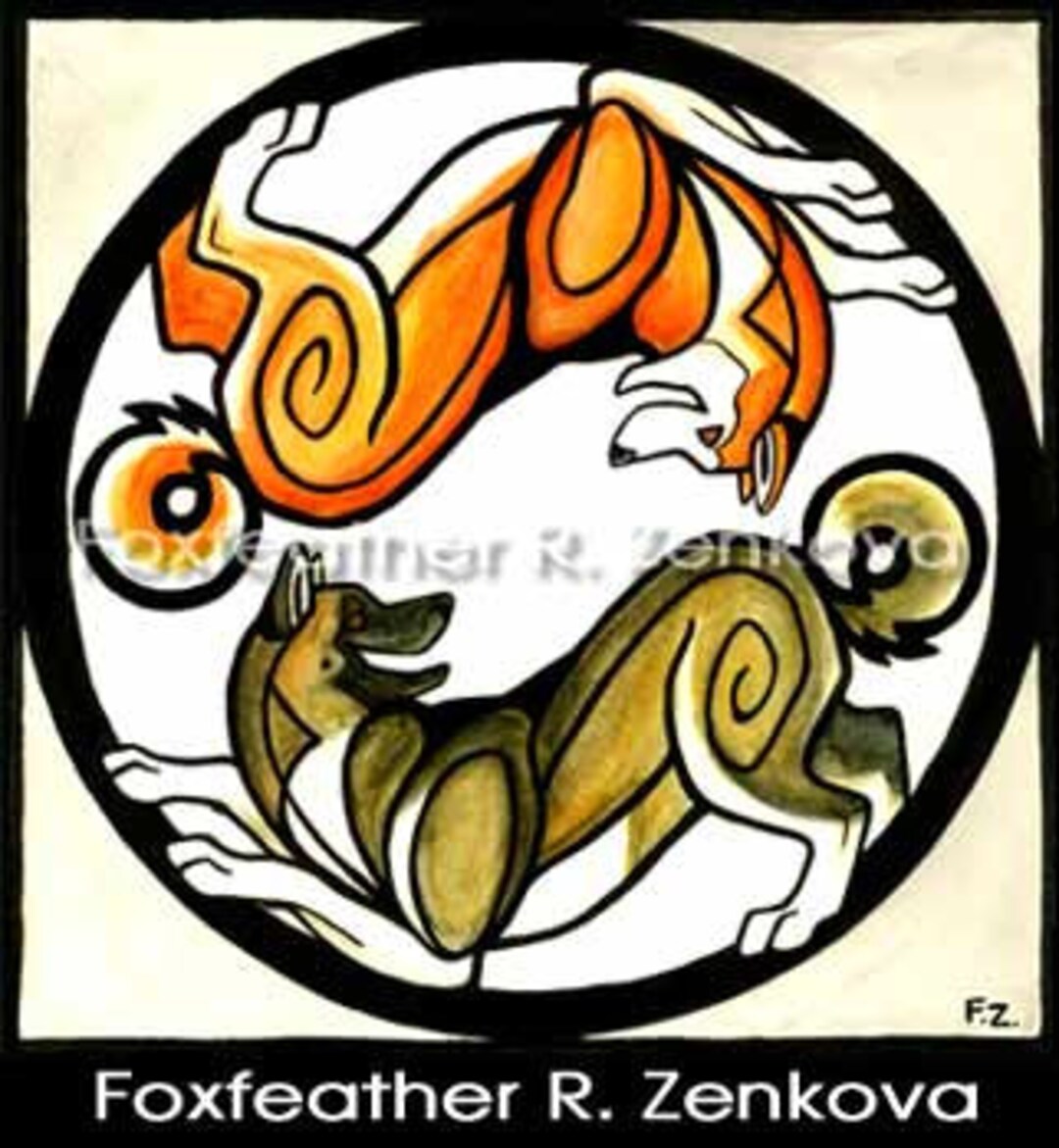 Yin Yang Akita Dogs Painting Print Wall Art, Giclee, Totem, Yinyang