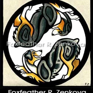 Yin Yang Australian Shepherd Art Painting Print - Wall art, Giclee, totem, yin-yang, breed, dog, tricolor, blue merle, Aussie, herding