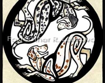 Yin Yang Dalmatian Art Painting Print - Wall art, Giclee, totem, yin-yang, liver, circle, breed, spots, 101