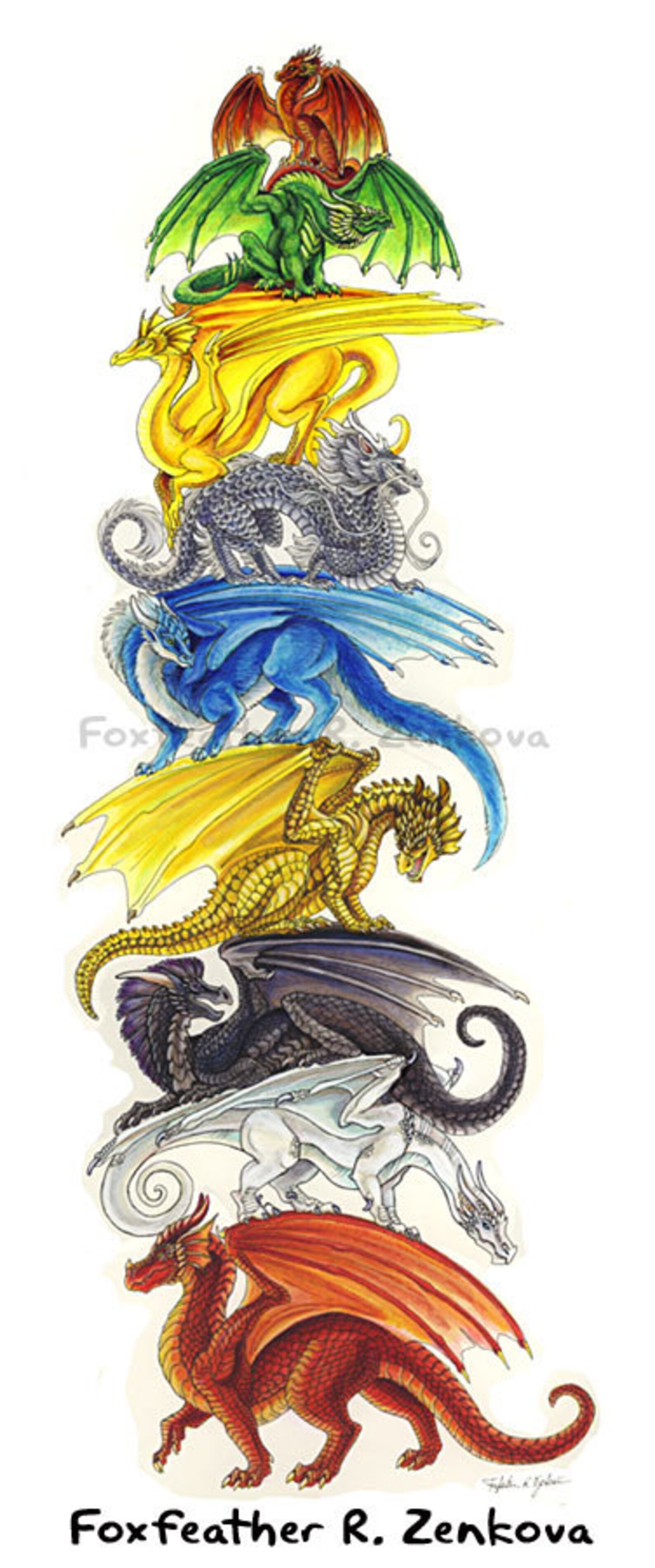 Dragon Stack Painting Print Wall Art Guardian Totem Etsy