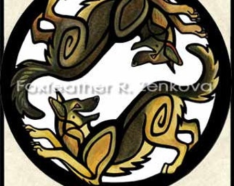 Yin Yang German Shepherd Painting Print - Wall art, Giclee, totem, yin-yang, GSD, Alsatian, circle, breed, dog, sable