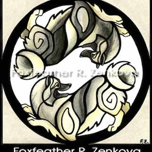 Yin Yang Keeshond Painting Print - Wall art, Giclee, totem, yin-yang, circle, breed, Kees, German Spitz, Wolfspitz, Keeshonden