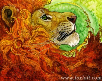 Lion Leaves Watercolor Print 