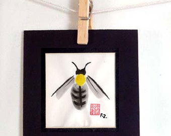 オリジナルの蜂の絵 - 墨インク OOAK ミツバチ マルハナバチ マット 壁