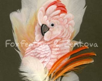 Moluccan Cockatoo Feather Painting Art Print - Wall art, parrot, feathers, pink, gift