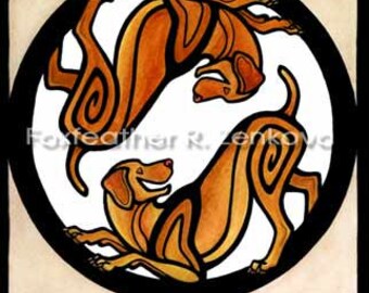 Yin Yang Vizsla Art Painting Print - Wall art, Giclee, totem, yin-yang, circle, breed, dog, hunting, Hungarian, pointer