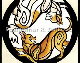 Yin Yang Chihuahua Art Painting Print - Wall art, Giclee, totem, yin-yang,  long-hair, circle, breed, chi,