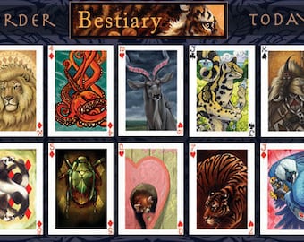 Limited Edition Bestiary Animal Playing Card Deck - Animal Tarot Animal Oracle Art Cards Gift Red Panda Lion Tiger Wolf Turtle Hyena Eagle