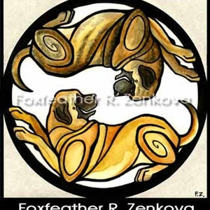 Yin Yang Mastiff Art Painting Print - Wall art, Giclee, totem, yin-yang, circle, dog, English, fawn, brindle, molosser, gift