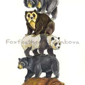 Björnstackmålning - Väggkonst, djurstack, totempåle, isbjörn, jättepanda, solbjörn, sengångare, grizzlybjörn, glasögonbjörn, brun, svart