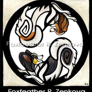 Yin Yang Papillon Painting Print - Wall art, Giclee, totem, yin-yang, dog, Phalene, butterfly, circle, breed