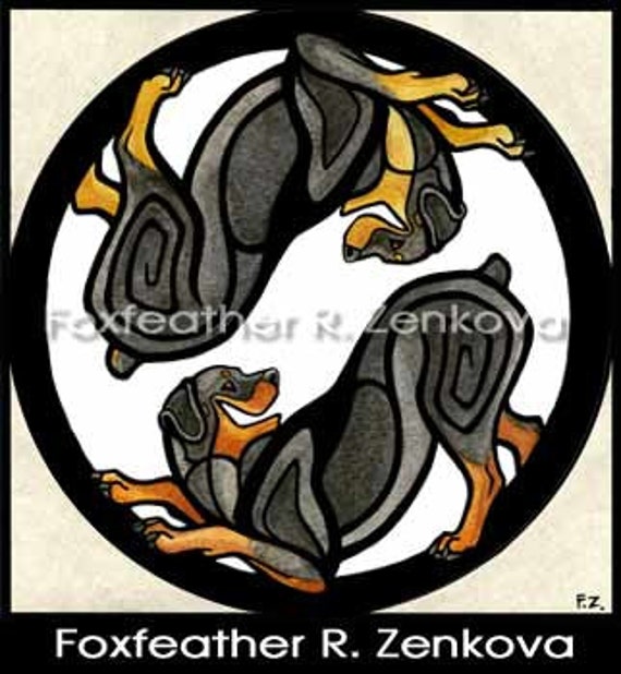 Yin Yang Rottweiler Art Painting Print - Wall art, Giclee, totem, yin-yang, rottie, circle, breed, watercolor, dog, tattoo