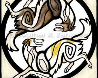 Yin Yang Borzoi Painting Print - Wall art, Giclee, totem, yin-yang, sighthound, russian wolfhound, circle, dog breed