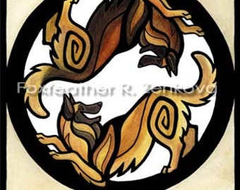 Yin Yang Belgian Tervuren Art Painting Print - Wall art, Giclee, totem, yin-yang, terv, sheepdog, circle, breed, watercolor