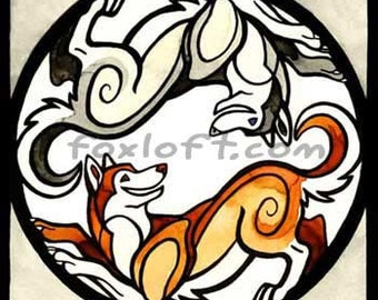 Yin Yang Siberian Husky Painting Print - Wall art, Giclee, totem, yin-yang, biscuit, circle, breed, husky, sled dog