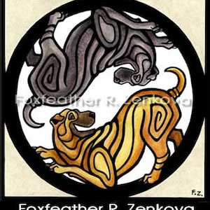 Yin Yang Chinese Shar-Pei Art Painting Print - Wall art, Giclee, totem, yin-yang, circle, breed, shar pei, asian