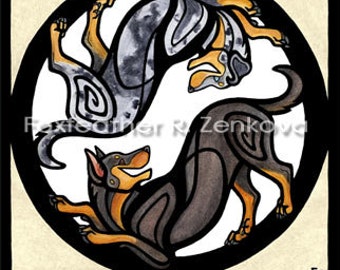 Yin Yang Beauceron Dogs Painting Print - Wall art, Giclee, totem, yin-yang, circle, breed, french shepherd, berger de beauce
