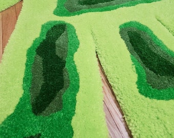 Alfombra en forma de mano, Alfombra hecha a mano, Alfombra verde, Alfombra ASMR con mechones de alfombra verde, Fabricación de alfombras