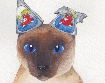Siamese cat greeting card with cheese ears
