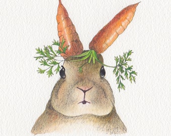 Rabbit card, surreal cute bunny
