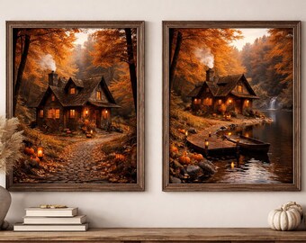 Zestaw dekoracji ściennych „Rustykalny jesienny domek” (kolekcja 2-częściowa)