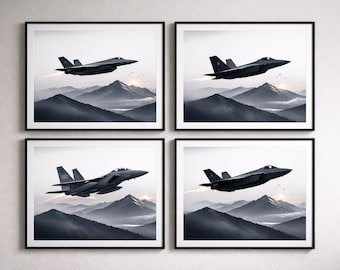 Set di decorazioni murali con aerei da combattimento – Collezione di aerei dell'aeronautica militare moderna (download digitale)