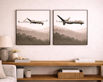 Set di decorazioni murali stampabili UAV – Decorazione minimalista con droni militari / Download digitale