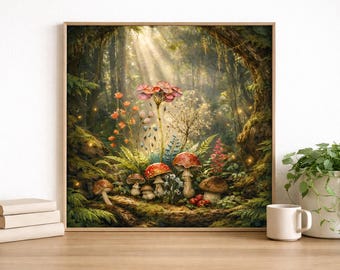 Stampe artistiche digitali da parete della foresta incantata delle fate