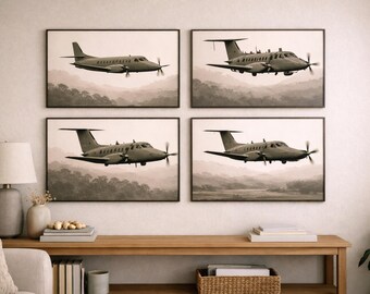 Set di stampe murali con trasporto dell'aviazione militare (4 stampe) - Collezione di aerei dell'esercito minimalisti / Download digitale