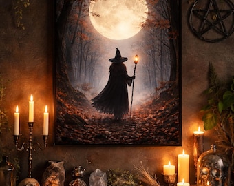Strega al chiaro di luna – Arte murale della foresta delle streghe (download digitale)
