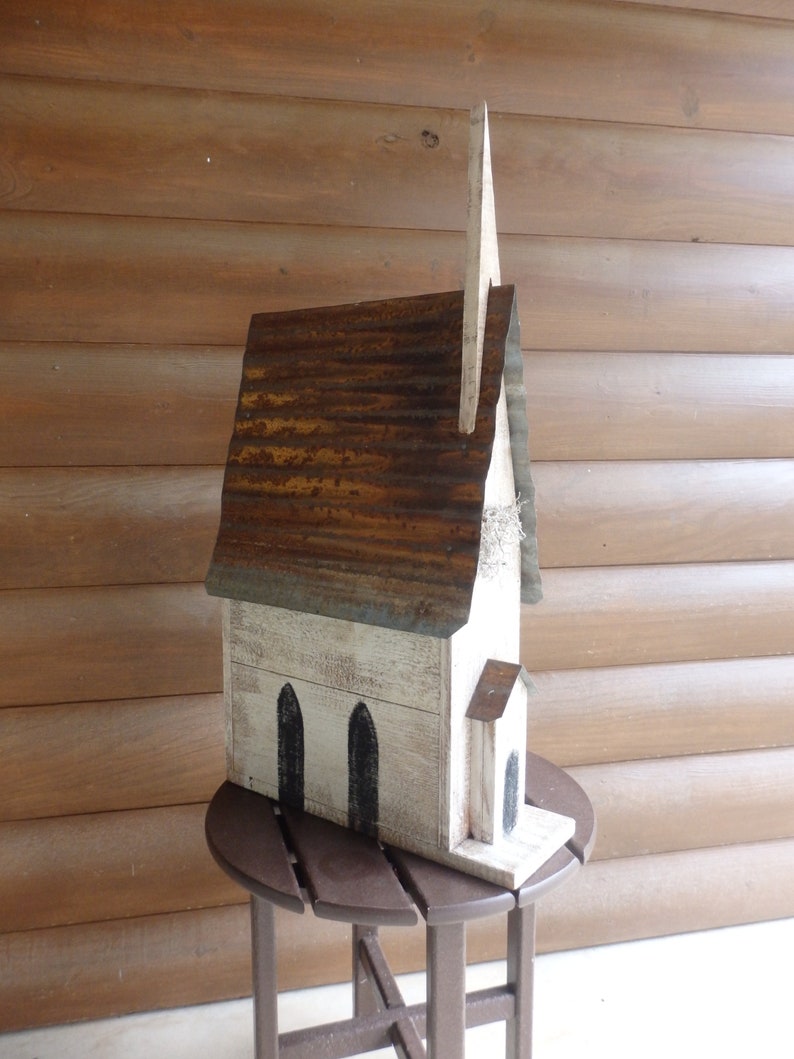 LARGE Handcrafted Wooden Cedar Church Bird House With Tin Etsy