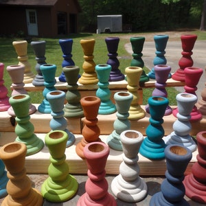 Painted Wood Taper Candle HolderCandle Stick HoldersAssorted Color Choices image 1