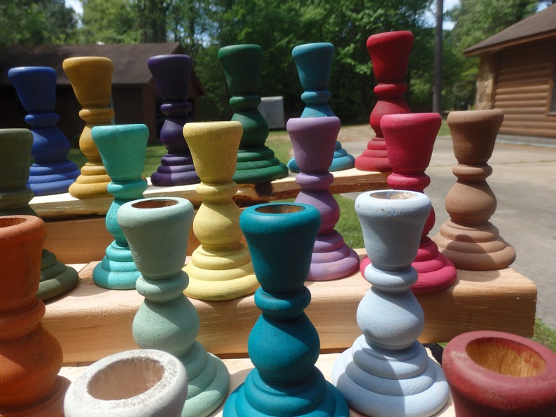 Painted Wood Taper Candle HolderCandle Stick HoldersAssorted Color Choices image 4